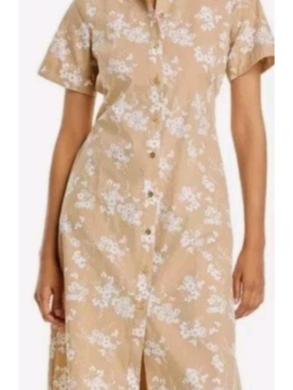 Michael Kors Beige Floral Button-Front Midi Dress Sz M 100% Cotton